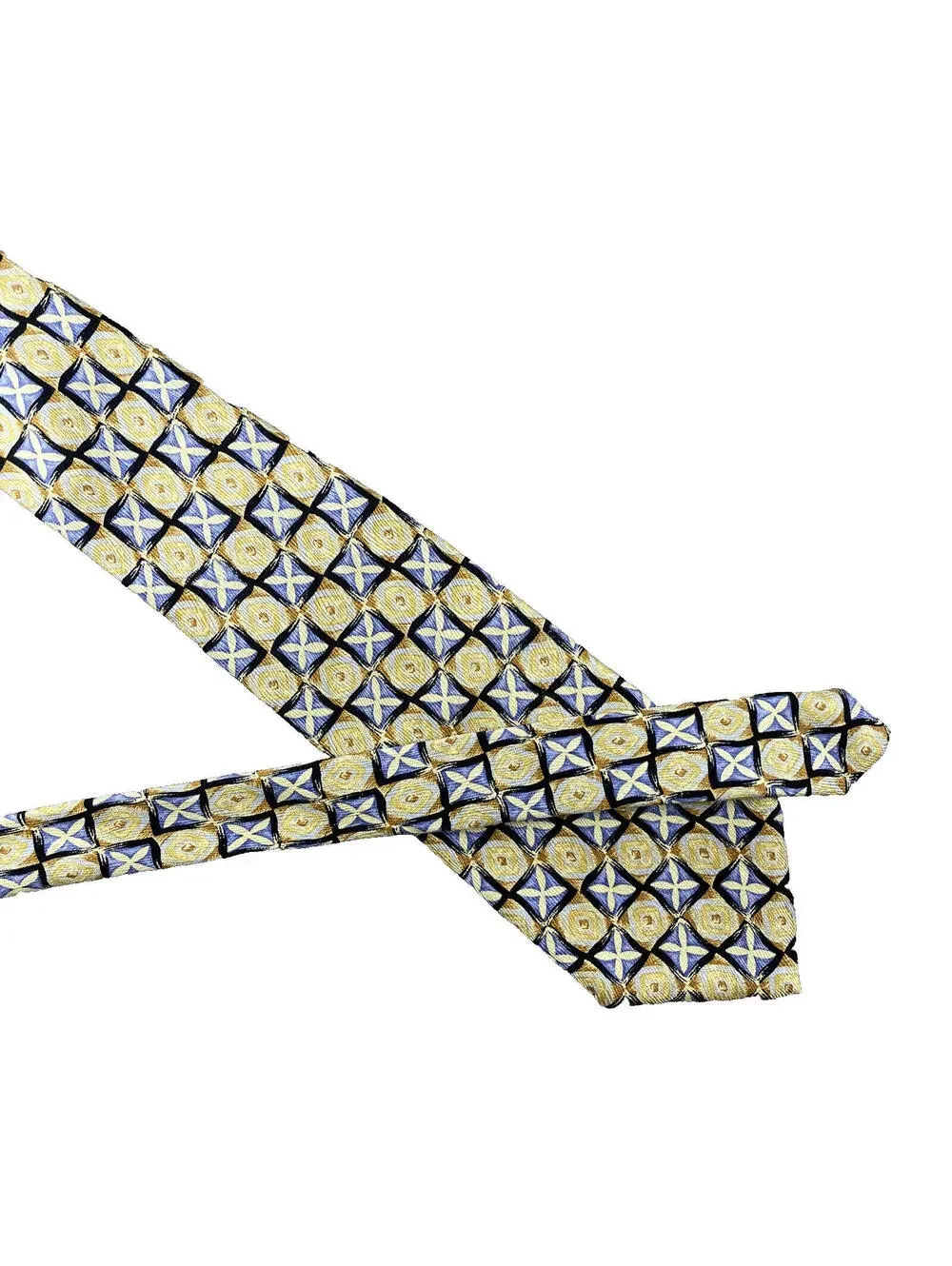 Robert Talbott Studio Tie Gold Blue Floral Geometric Handmade USA Necktie